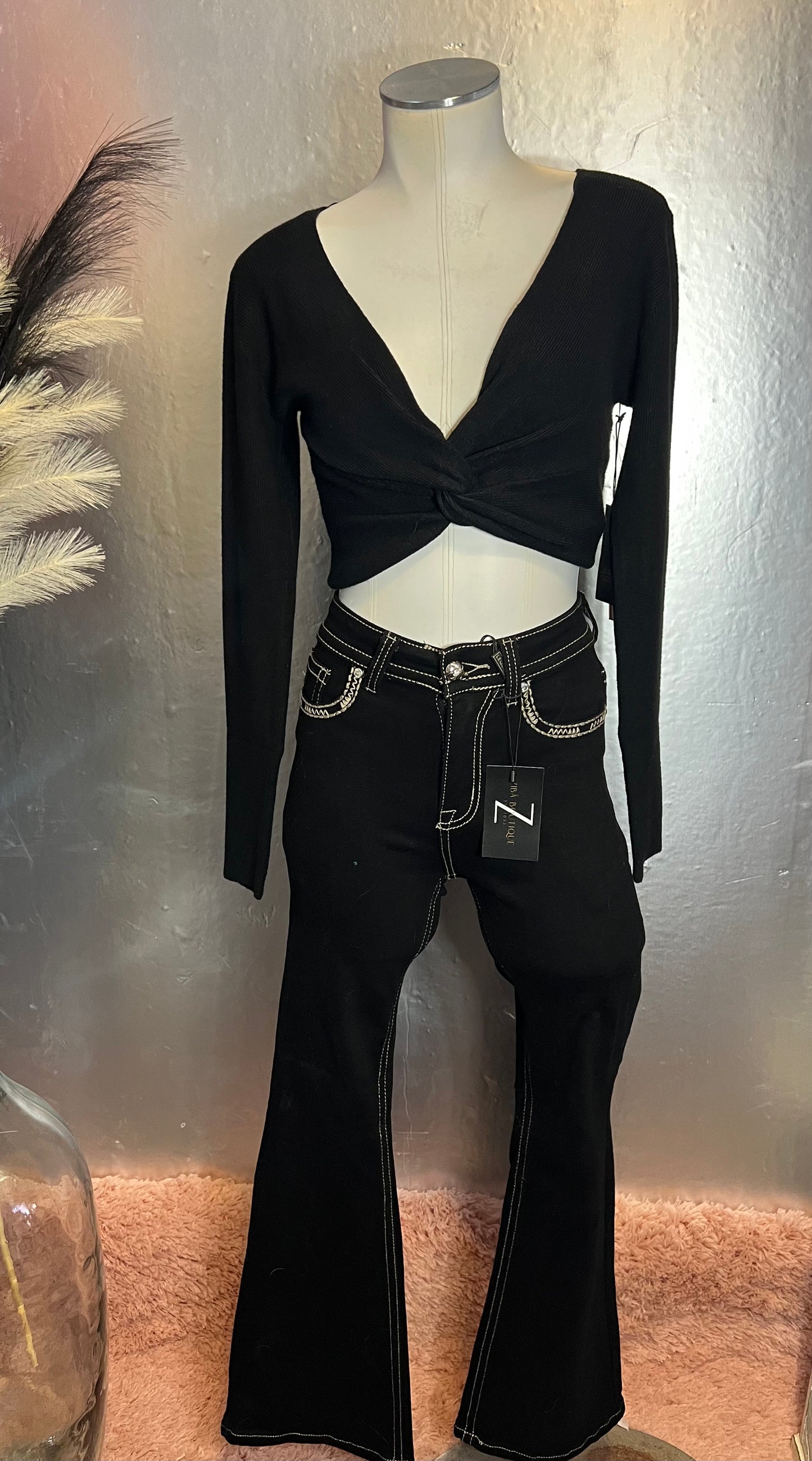 Denim Black Flare High Waist Jeans