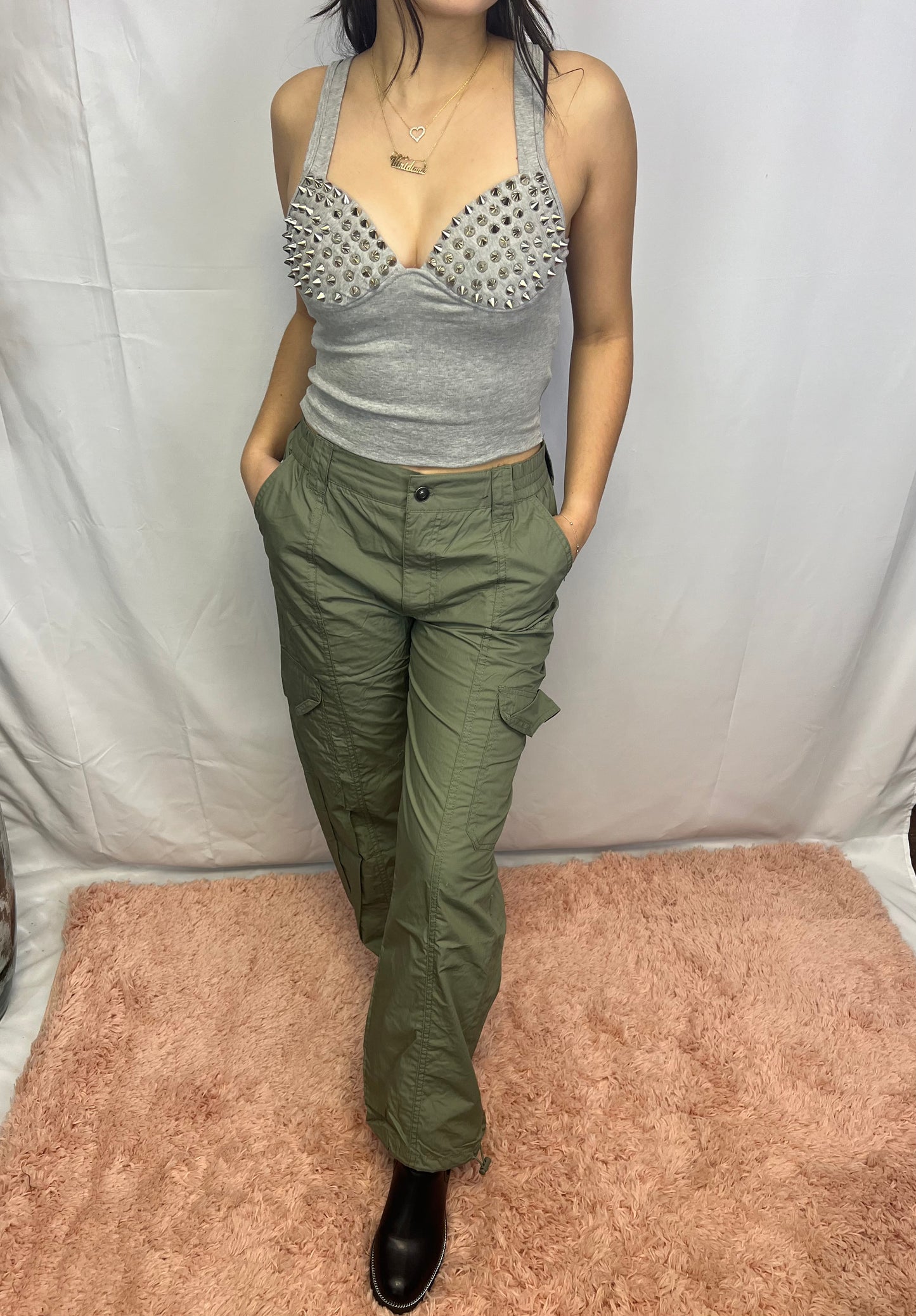 Grey Studded Crop Top