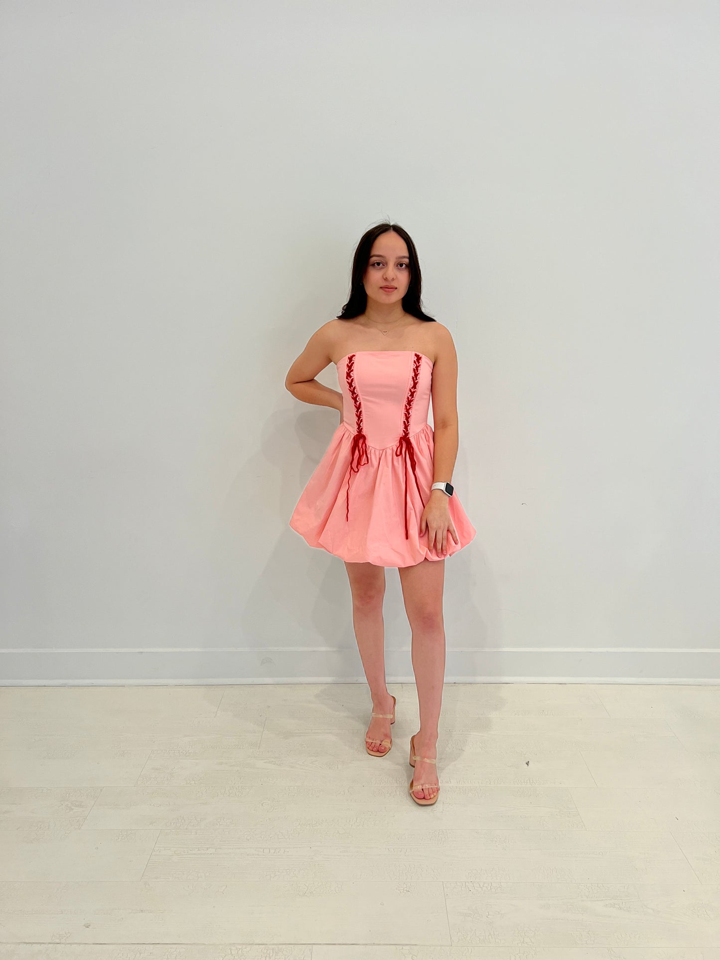 Pink Bubble Dress- Lace up Strapless