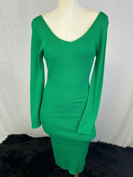 Kelly Green Ripped Knit Long Sleeve Dress