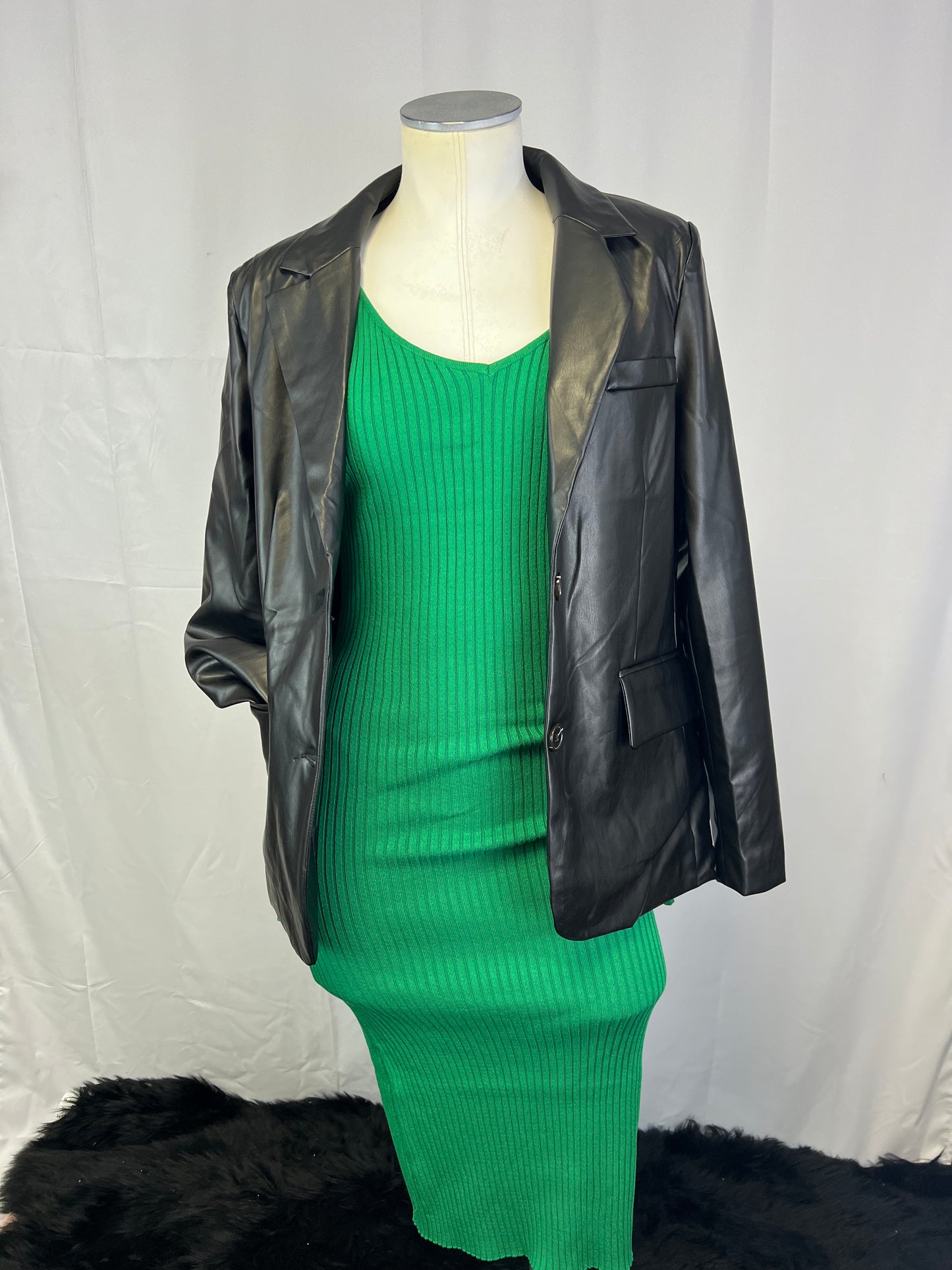 Kelly Green Ripped Knit Long Sleeve Dress