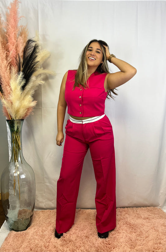 Magenta Two pice Set- Vest & Wide Leg Pants