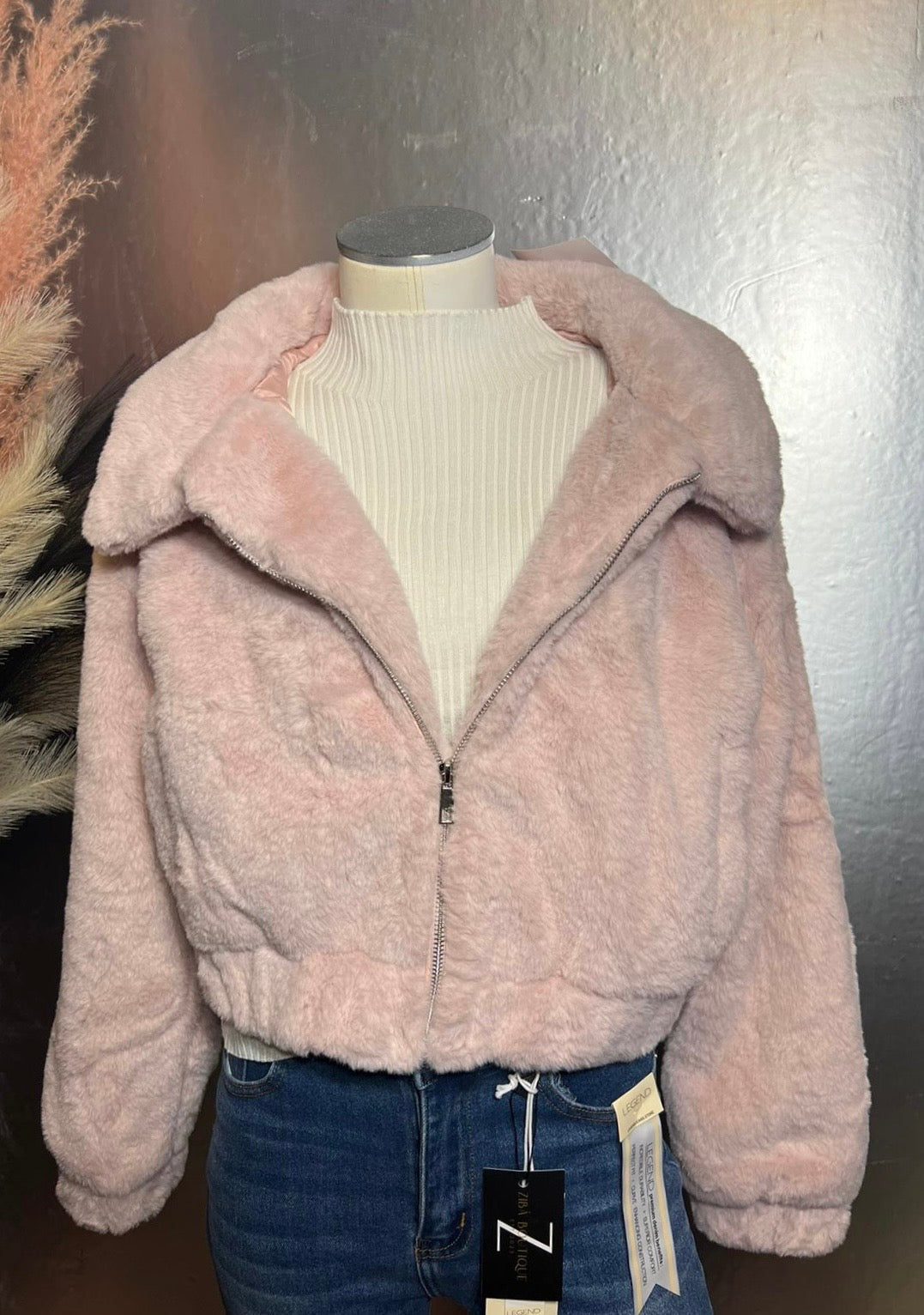 Pink Cropped Faux Fur Jacket