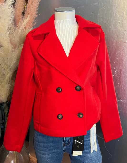 Red Trendy Wool Crop Blazer