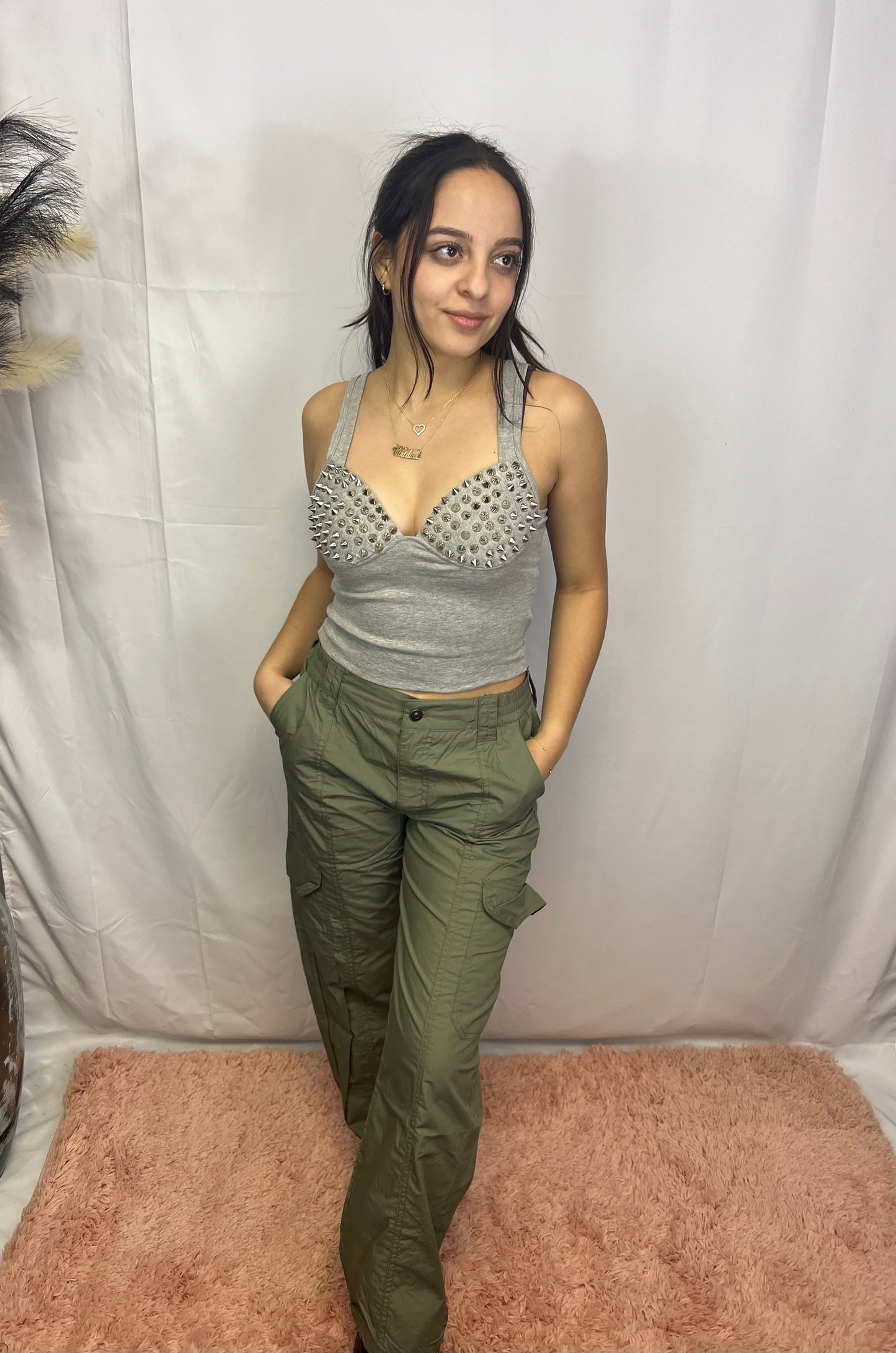 Grey Studded Crop Top