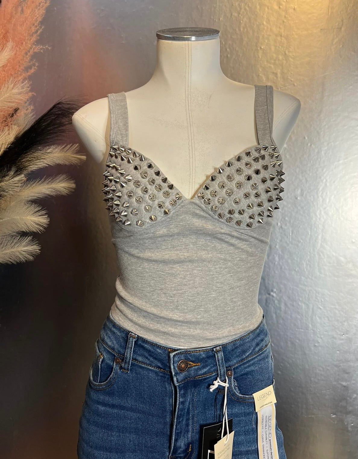 Grey Studded Crop Top