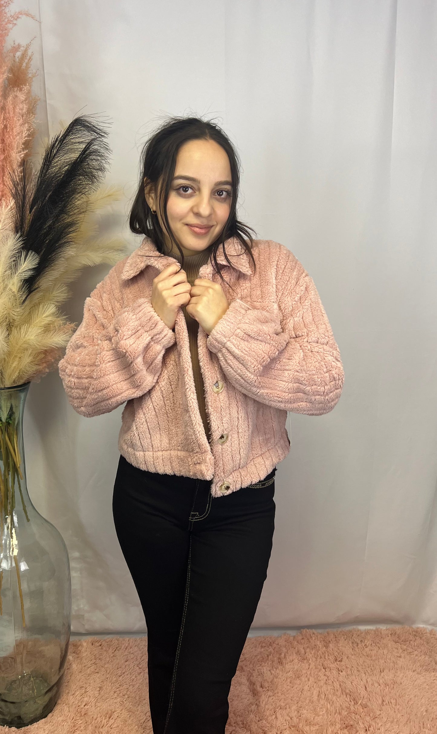 Light Pink Fluffy Jacket Flannel