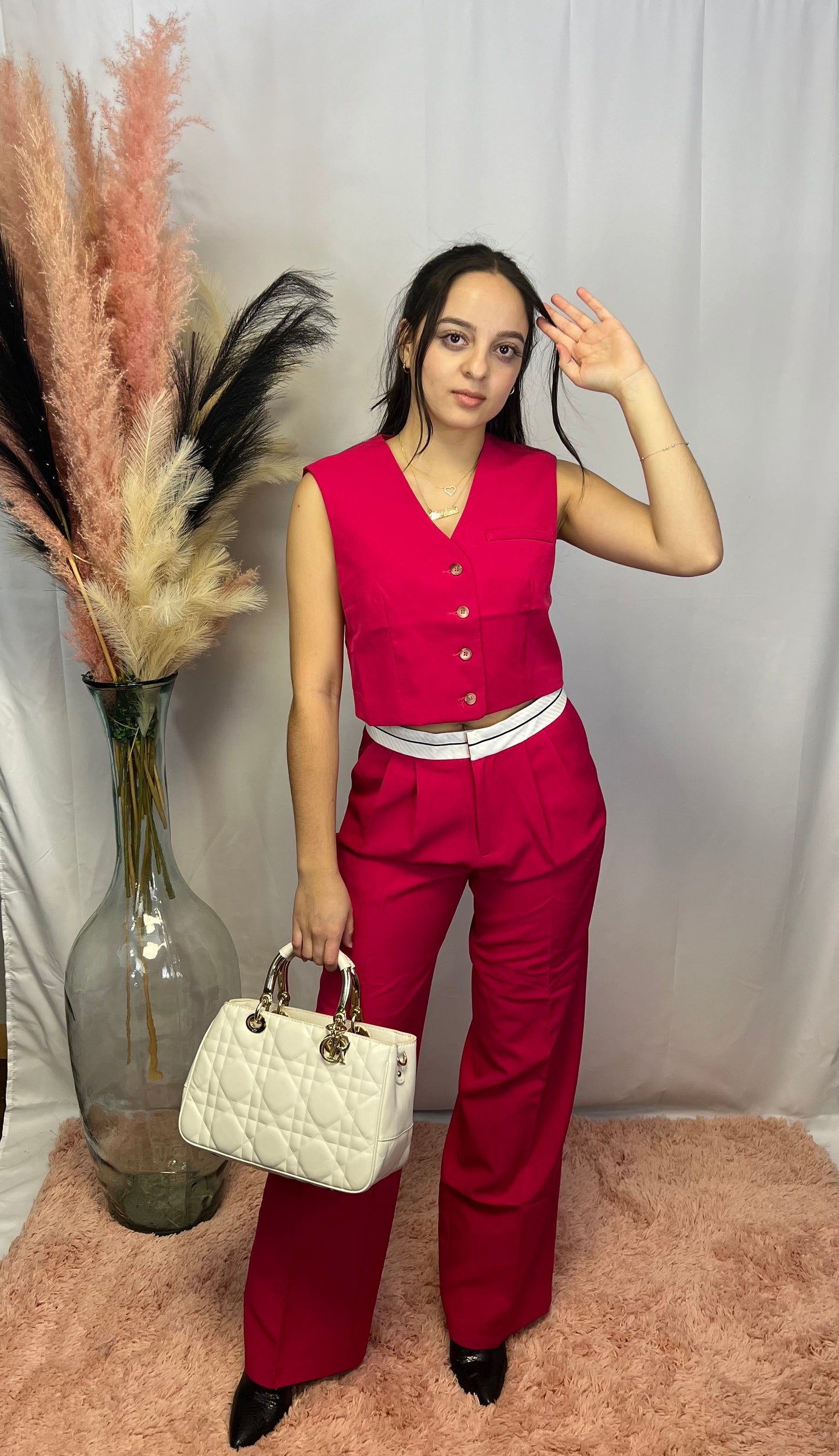 Magenta Two pice Set- Vest & Wide Leg Pants