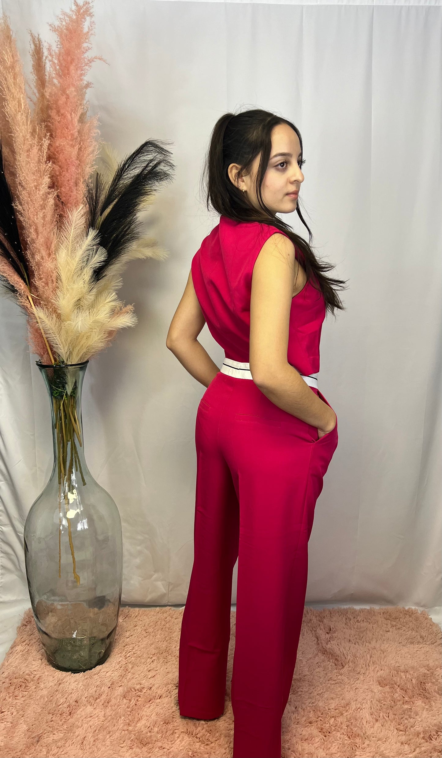 Magenta Two pice Set- Vest & Wide Leg Pants